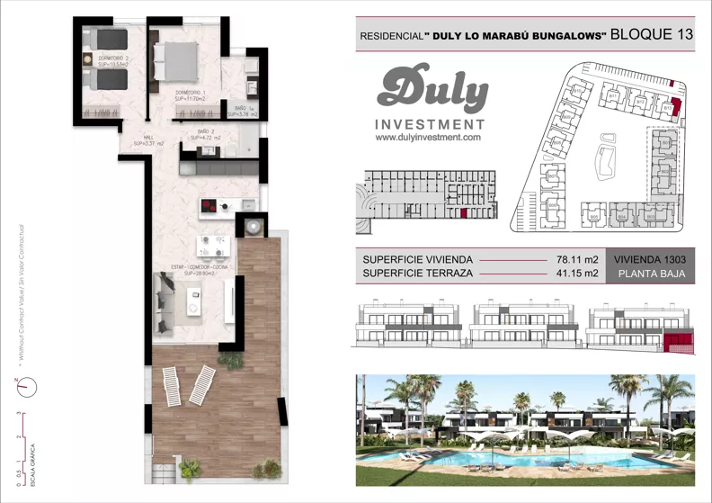3 pokoje, mieszkanie 78,11 m², parter, oferta nr 1303, Lo Marabu, Quesada, c. Gijon