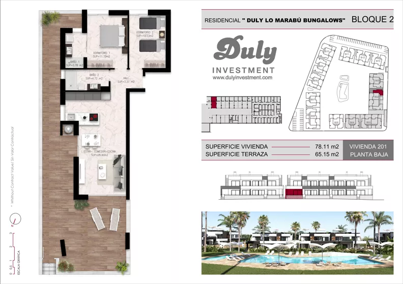 3 pokoje, mieszkanie 78,11 m², parter, oferta nr 201, Lo Marabu, Quesada, c. Gijon