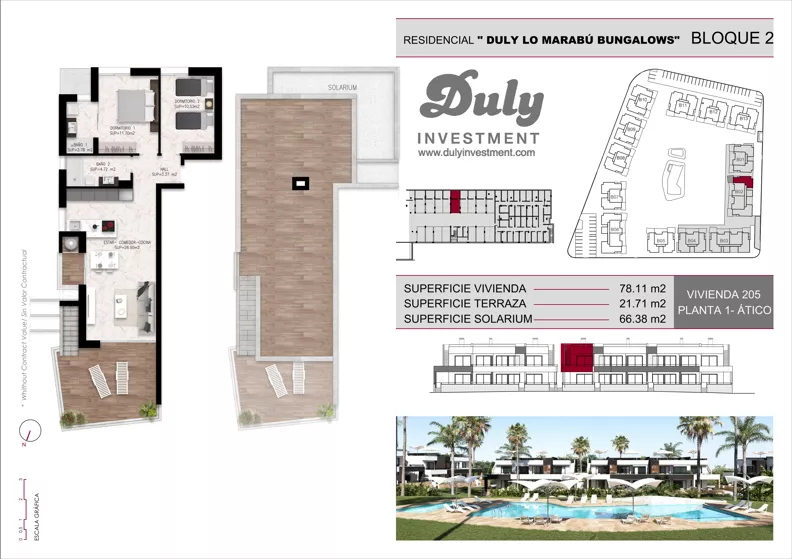 3 pokoje, mieszkanie 78,11 m², piętro 1, oferta nr 205, Lo Marabu, Quesada, c. Gijon