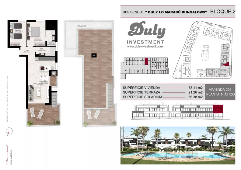 3 pokoje, mieszkanie 78,11 m², piętro 1, oferta nr 208, Lo Marabu, Quesada, c. Gijon