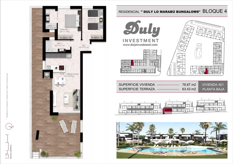 3 pokoje, mieszkanie 78,87 m², parter, oferta nr 401, Lo Marabu, Quesada, c. Gijon