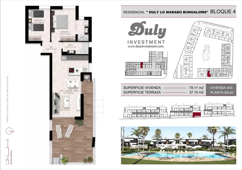 3 pokoje, mieszkanie 78,11 m², parter, oferta nr 403, Lo Marabu, Quesada, c. Gijon