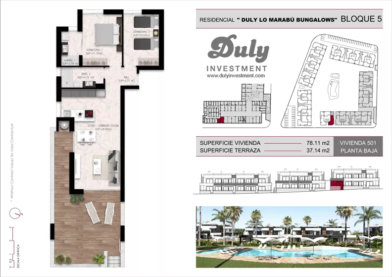 3 pokoje, mieszkanie 78,11 m², parter, oferta nr 501, Lo Marabu, Quesada, c. Gijon