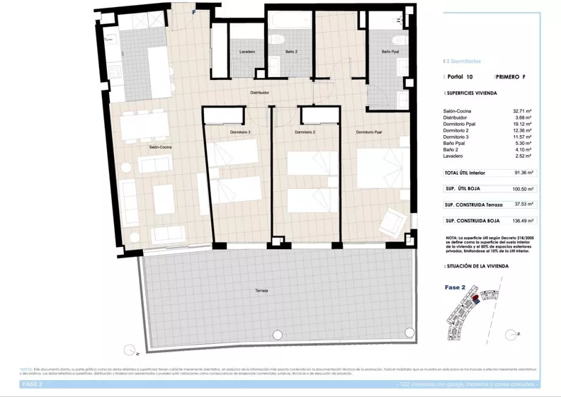 4 pokoje, mieszkanie 91,36 m², piętro 3, oferta nr P10 1F, Toros los Urb Aldea Beach, Alcorrín, c. de Los Fenicios