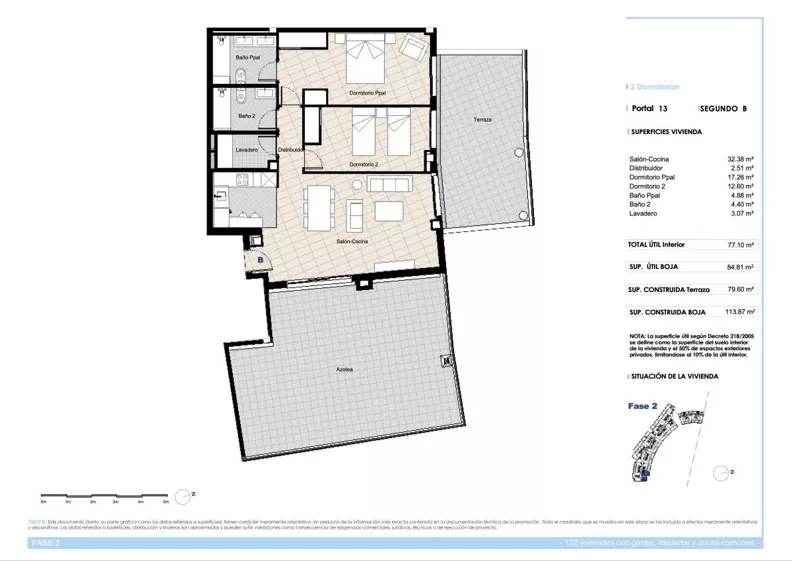 3 pokoje, mieszkanie 77,10 m², piętro 2, oferta nr P13 2B, Toros los Urb Aldea Beach, Alcorrín, c. de Los Fenicios