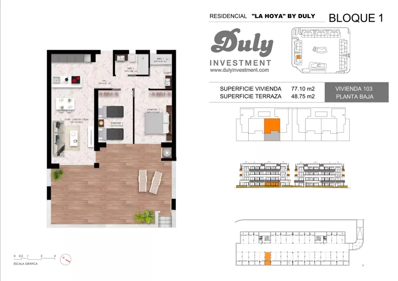 3 pokoje, apartament 77,10 m², parter, oferta nr 103, LA HOYA BY DULY, Torrevieja, c. Lagos de Covadonga