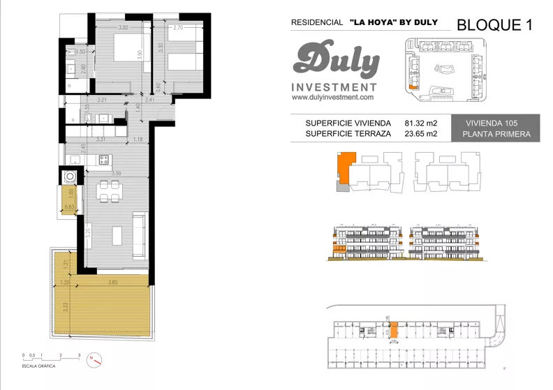 3 pokoje, apartament 81,32 m², piętro 1, oferta nr 105, LA HOYA BY DULY, Torrevieja, c. Lagos de Covadonga