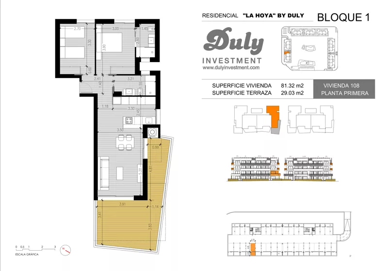 3 pokoje, apartament 81,32 m², piętro 1, oferta nr 108, LA HOYA BY DULY, Torrevieja, c. Lagos de Covadonga
