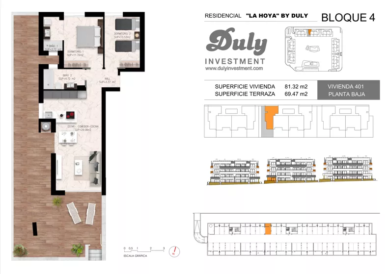 3 pokoje, apartament 81,32 m², parter, oferta nr 401, LA HOYA BY DULY, Torrevieja, c. Lagos de Covadonga