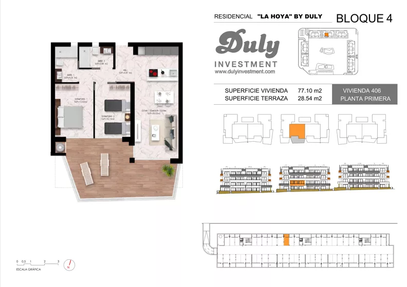 3 pokoje, apartament 77,10 m², piętro 1, oferta nr 406, LA HOYA BY DULY, Torrevieja, c. Lagos de Covadonga