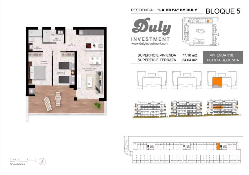 3 pokoje, apartament 77,10 m², piętro 2, oferta nr 510, LA HOYA BY DULY, Torrevieja, c. Lagos de Covadonga
