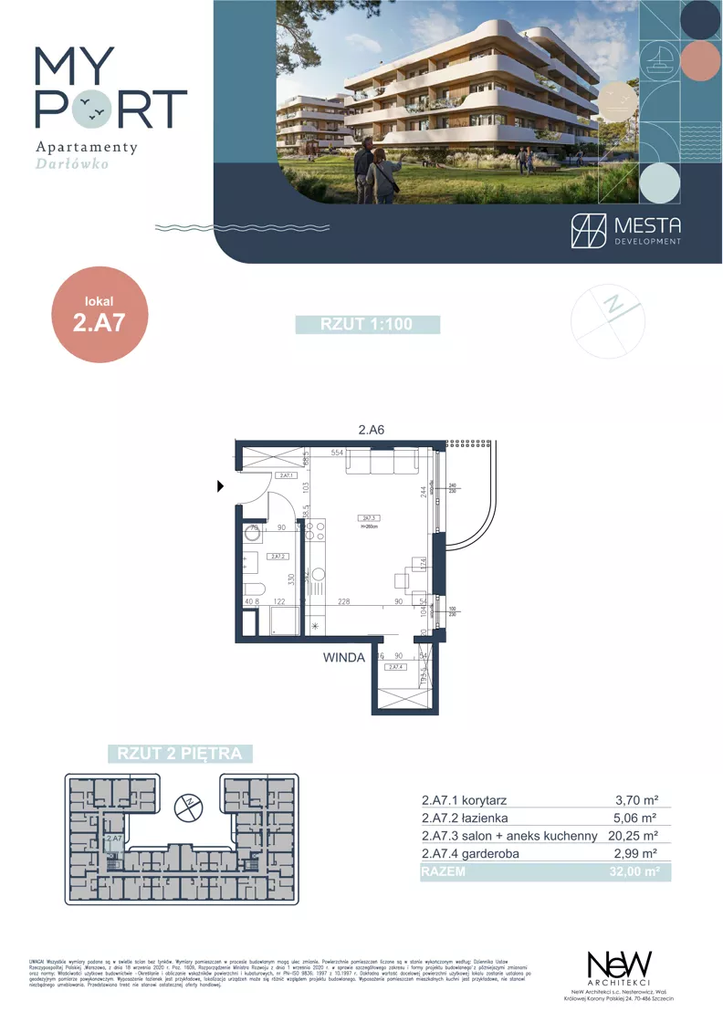 1 pokój, apartament 32,00 m², piętro 3, oferta nr 2.A7, MyPort Apartamenty Darłówko, Darłowo, ul. Nadmorska
