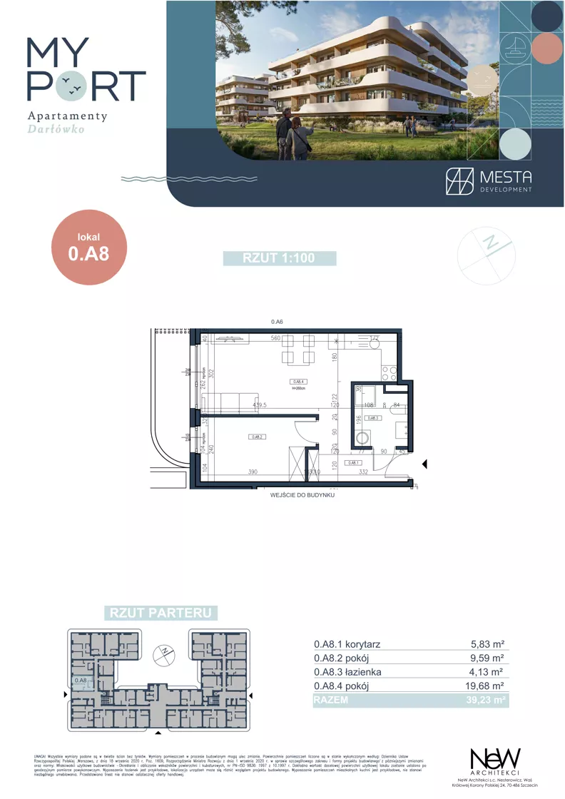 2 pokoje, apartament 39,23 m², piętro 1, oferta nr 0.A8, MyPort Apartamenty Darłówko, Darłowo, ul. Nadmorska