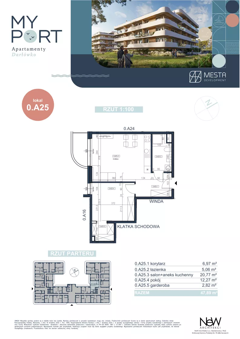 2 pokoje, apartament 47,89 m², piętro 1, oferta nr 0.A25, MyPort Apartamenty Darłówko, Darłowo, ul. Nadmorska
