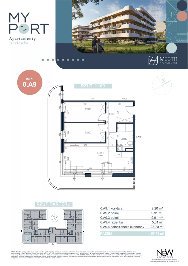3 pokoje, apartament 57,73 m², piętro 1, oferta nr 0.A9, MyPort Apartamenty Darłówko, Darłowo, ul. Nadmorska