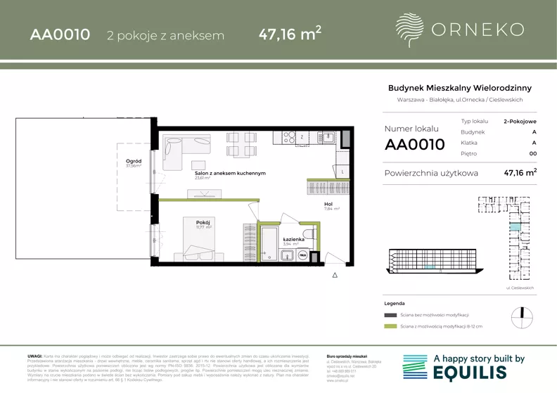 2 pokoje, mieszkanie 47,16 m², parter, oferta nr AA0010, Orneko, Warszawa, Białołęka, ul. Cieślewskich / Ornecka