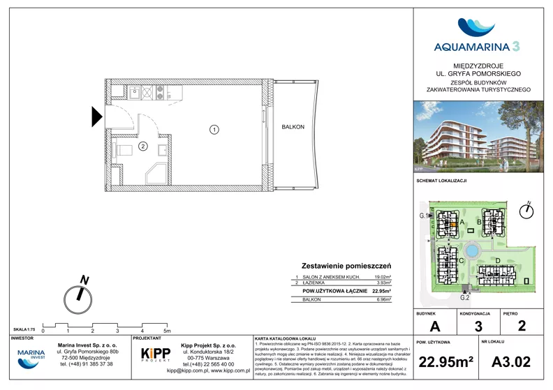 1 pokój, lokal inwestycyjny 22,95 m², piętro 2, oferta nr A3.02, Aquamarina 3, Międzyzdroje, ul. Gryfa Pomorskiego 80 b