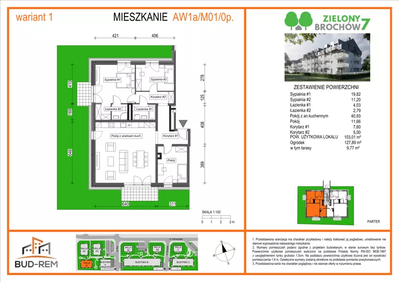 4 pokoje, mieszkanie 103,01 m², parter, oferta nr AW1a/M01/0p/W1, Zielony Brochów 7, Wrocław, Brochów, Krzyki, ul. Indonezyjska