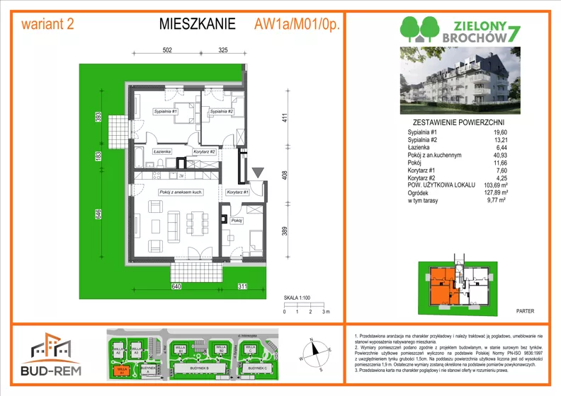 4 pokoje, mieszkanie 103,69 m², parter, oferta nr AW1a/M01/0p/W2, Zielony Brochów 7, Wrocław, Brochów, Krzyki, ul. Indonezyjska