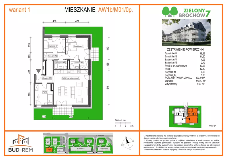 4 pokoje, mieszkanie 103,54 m², piętro 2, oferta nr AW1b/M01/0p/W1, Zielony Brochów 7, Wrocław, Brochów, Krzyki, ul. Indonezyjska