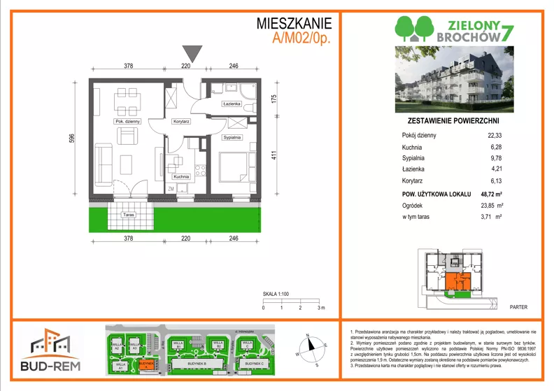 2 pokoje, mieszkanie 48,72 m², parter, oferta nr A/M02/0P, Zielony Brochów 7, Wrocław, Brochów, Krzyki, ul. Indonezyjska