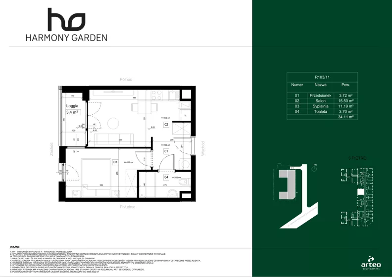 1 pokój, apartament 34,11 m², piętro 3, oferta nr R103/11, Harmony Garden, Opole, Armii Krajowej, ul. Sosnowskiego / Pużaka