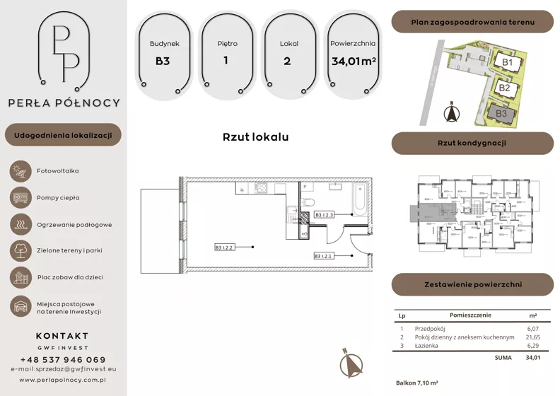 1 pokój, mieszkanie 34,01 m², piętro 1, oferta nr B3.1_2, Perła Północy II, Szczecin, Północ, Stołczyn, ul. Władysława Nehringa