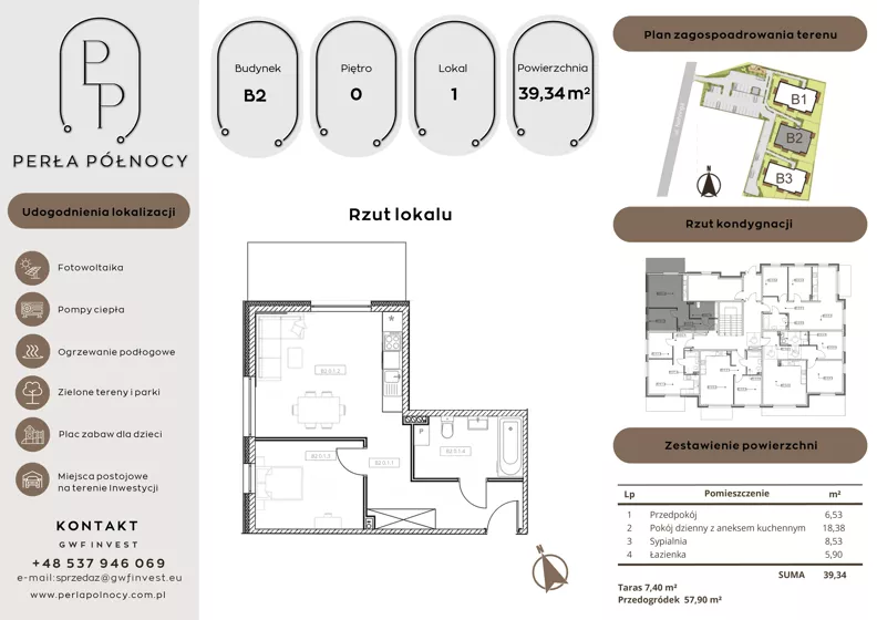 2 pokoje, mieszkanie 39,34 m², parter, oferta nr B2.0_1, Perła Północy II, Szczecin, Północ, Stołczyn, ul. Władysława Nehringa