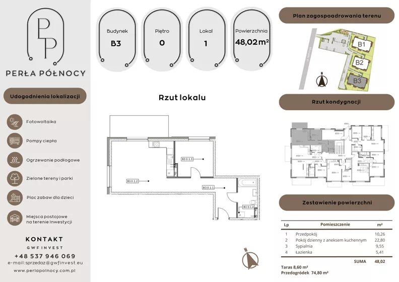 2 pokoje, mieszkanie 48,02 m², parter, oferta nr B3.0_1, Perła Północy II, Szczecin, Północ, Stołczyn, ul. Władysława Nehringa