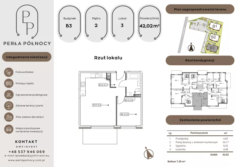 2 pokoje, mieszkanie 42,02 m², piętro 2, oferta nr B3.2_3, Perła Północy II, Szczecin, Północ, Stołczyn, ul. Władysława Nehringa