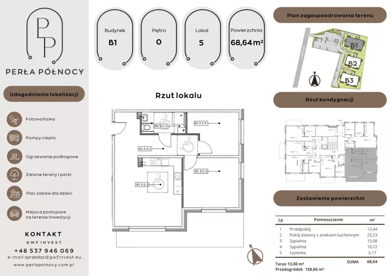 3 pokoje, mieszkanie 68,64 m², parter, oferta nr B1.0_5, Perła Północy II, Szczecin, Północ, Stołczyn, ul. Władysława Nehringa