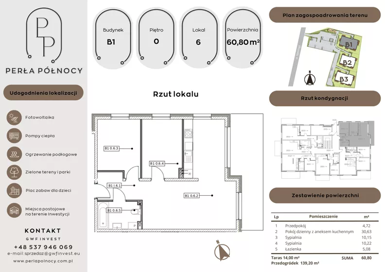 3 pokoje, mieszkanie 60,80 m², parter, oferta nr B1.0_6, Perła Północy II, Szczecin, Północ, Stołczyn, ul. Władysława Nehringa