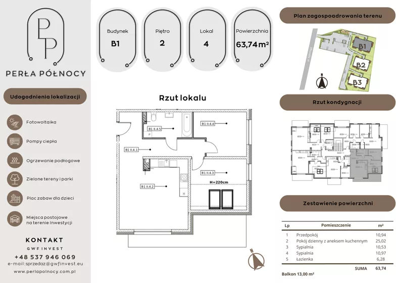 3 pokoje, mieszkanie 63,74 m², piętro 2, oferta nr B1.2_4, Perła Północy II, Szczecin, Północ, Stołczyn, ul. Władysława Nehringa