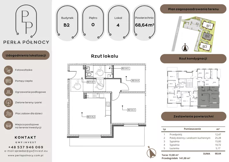 3 pokoje, mieszkanie 68,64 m², parter, oferta nr B2.0_4, Perła Północy II, Szczecin, Północ, Stołczyn, ul. Władysława Nehringa