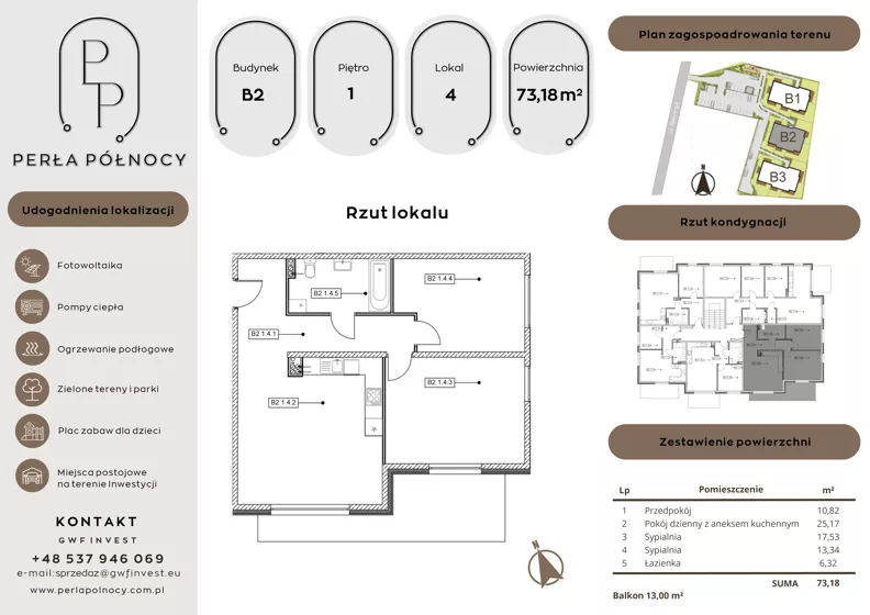 3 pokoje, mieszkanie 73,18 m², piętro 1, oferta nr B2.1_4, Perła Północy II, Szczecin, Północ, Stołczyn, ul. Władysława Nehringa