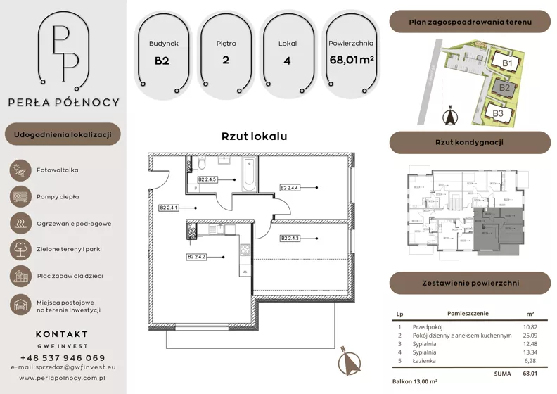 3 pokoje, mieszkanie 68,01 m², piętro 2, oferta nr B2.2_4, Perła Północy II, Szczecin, Północ, Stołczyn, ul. Władysława Nehringa