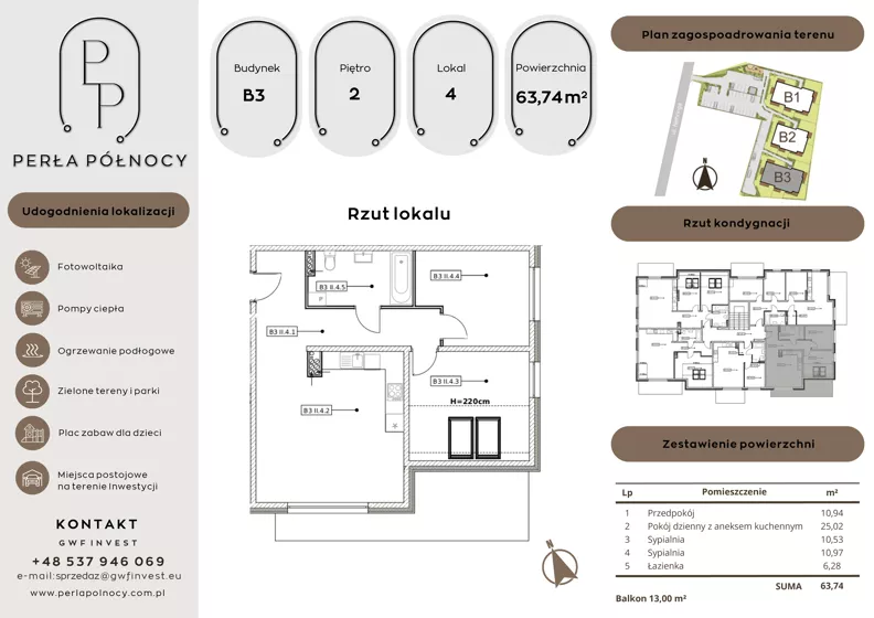 3 pokoje, mieszkanie 63,74 m², piętro 2, oferta nr B3.2_4, Perła Północy II, Szczecin, Północ, Stołczyn, ul. Władysława Nehringa