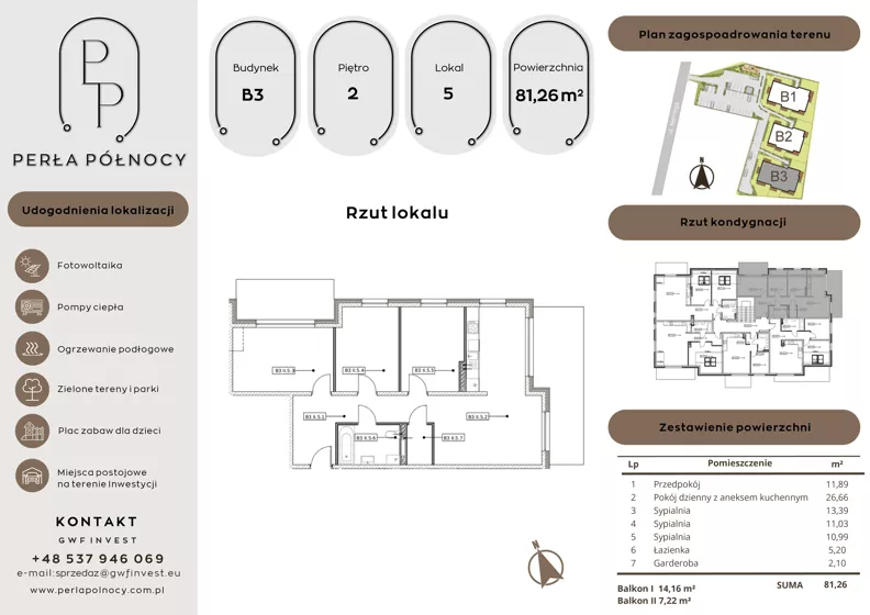 4 pokoje, mieszkanie 81,26 m², piętro 2, oferta nr B3.2_5, Perła Północy II, Szczecin, Północ, Stołczyn, ul. Władysława Nehringa