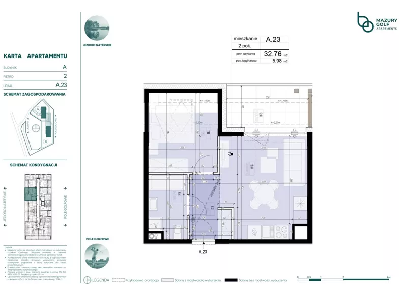 2 pokoje, mieszkanie 32,76 m², piętro 2, oferta nr 823546, Mazury Golf Apartments, Naterki, ul. Golfowa