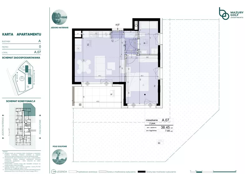 2 pokoje, mieszkanie 38,45 m², parter, oferta nr 301734, Mazury Golf Apartments, Naterki, ul. Golfowa