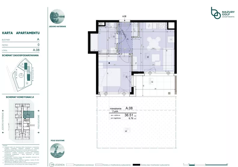 2 pokoje, mieszkanie 36,51 m², parter, oferta nr 546017, Mazury Golf Apartments, Naterki, ul. Golfowa