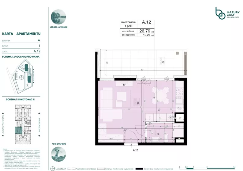 2 pokoje, mieszkanie 26,79 m², piętro 1, oferta nr 874314, Mazury Golf Apartments, Naterki, ul. Golfowa