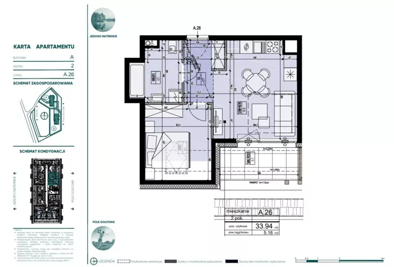 2 pokoje, mieszkanie 33,94 m², piętro 2, oferta nr 118899, Mazury Golf Apartments, Naterki, ul. Golfowa