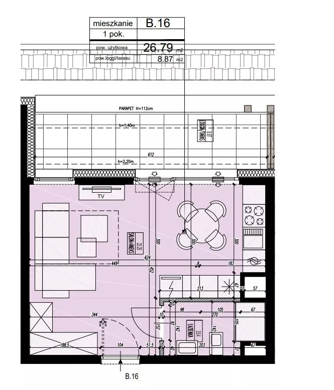 2 pokoje, mieszkanie 26,79 m², piętro 2, oferta nr B.16, Mazury Golf Apartments, Naterki, ul. Golfowa