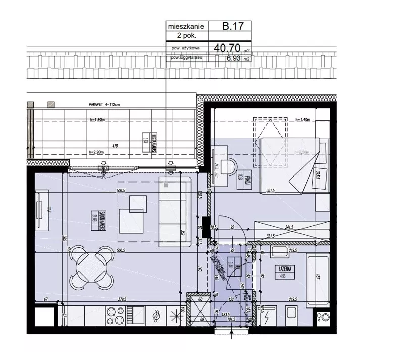 2 pokoje, mieszkanie 40,70 m², piętro 2, oferta nr B.17, Mazury Golf Apartments, Naterki, ul. Golfowa