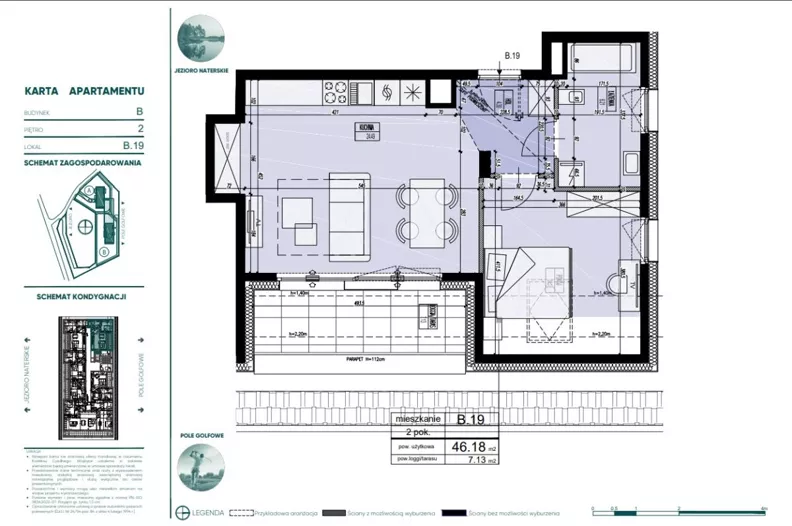 2 pokoje, mieszkanie 46,18 m², piętro 2, oferta nr 133808, Mazury Golf Apartments, Naterki, ul. Golfowa