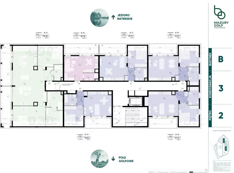 2 pokoje, mieszkanie 46,18 m², piętro 2, oferta nr 133808, Mazury Golf Apartments, Naterki, ul. Golfowa