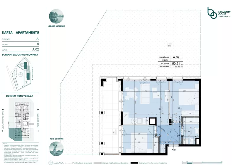 3 pokoje, mieszkanie 50,21 m², parter, oferta nr 766683, Mazury Golf Apartments, Naterki, ul. Golfowa