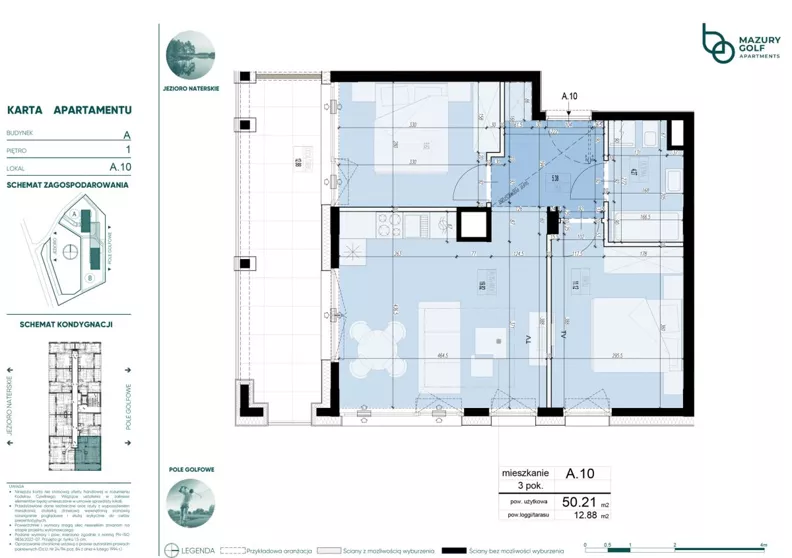 3 pokoje, mieszkanie 50,21 m², piętro 1, oferta nr 471029, Mazury Golf Apartments, Naterki, ul. Golfowa