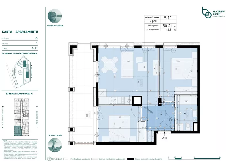 3 pokoje, mieszkanie 50,21 m², piętro 1, oferta nr 378476, Mazury Golf Apartments, Naterki, ul. Golfowa